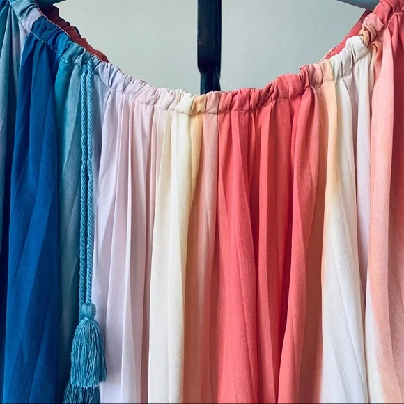 ECRU RAINBOW SILK TUNIC TOP WITH TUSSLES - Picture 8 of 16